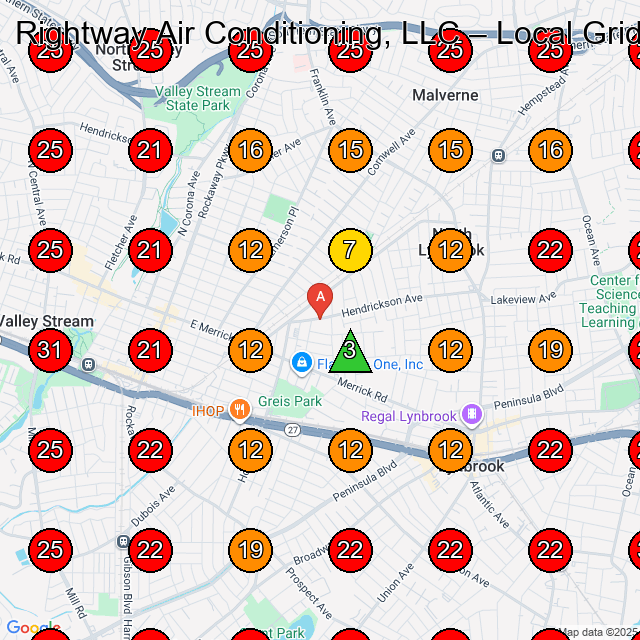 Rightway Air Conditioning, LLC GeoGrid visibility map for Hvac Contractor in Lynbrook